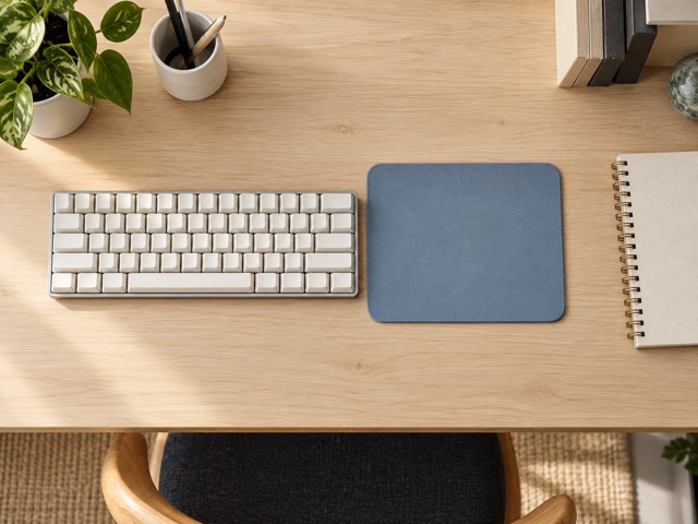 A compact keyboard with clear mouse-mat space immediately beside it.