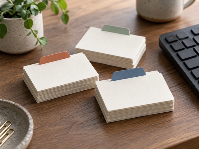 Blank cards organized into three groups with colored tabs.