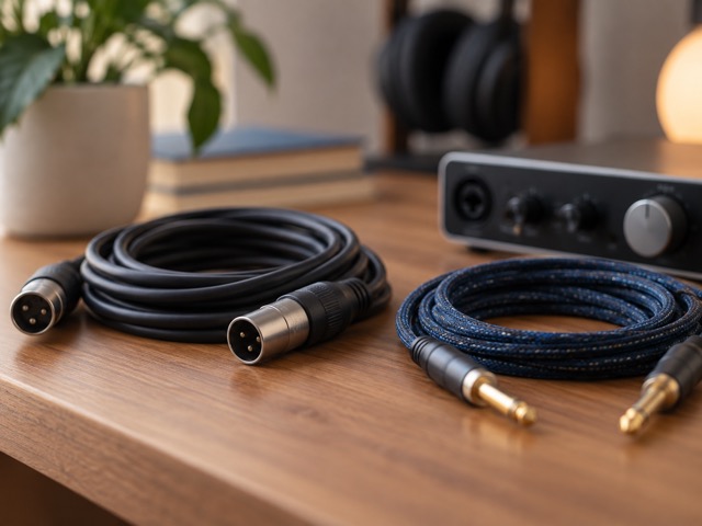Generic audio cables beside an unbranded interface.