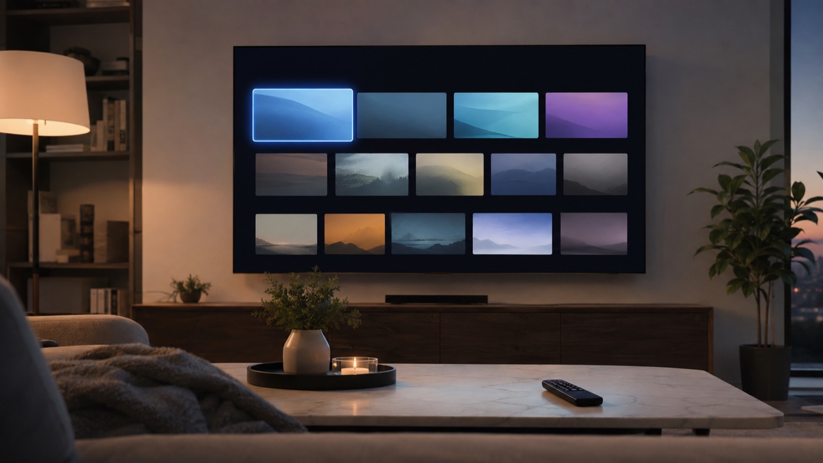 A television home screen in a living room