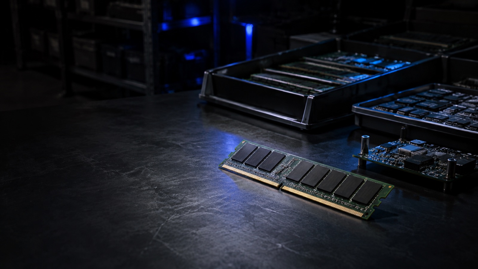 RAM modules on a workbench.